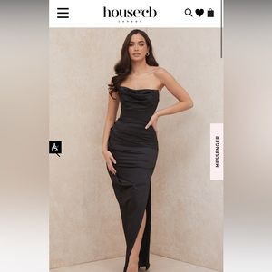 House of CB Black Adrienne Satin Strapless Corset Maxi Dress size L+ A-C cup